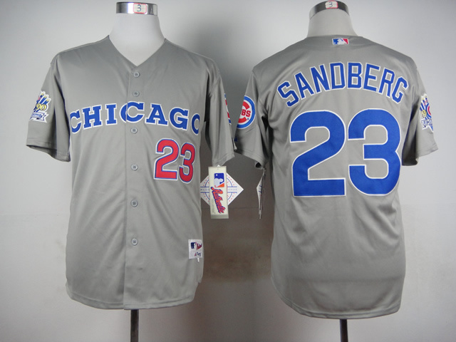 Men Chicago Cubs 23 Sandberg Grey Throwback 1990 MLB Jerseys